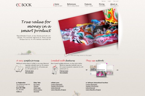 ecBook website - front page